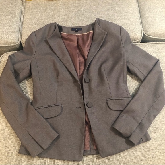 Gap Collarless Gray Two Button Lined Blazer Jacket Size 0 - Picture 1 of 11